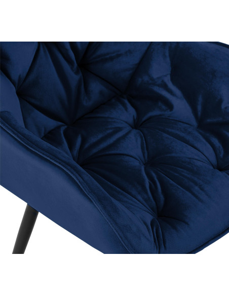 Fauteuil de table moderne capitonné en Velours Bleu foncé Métal Noir Adrina - 3