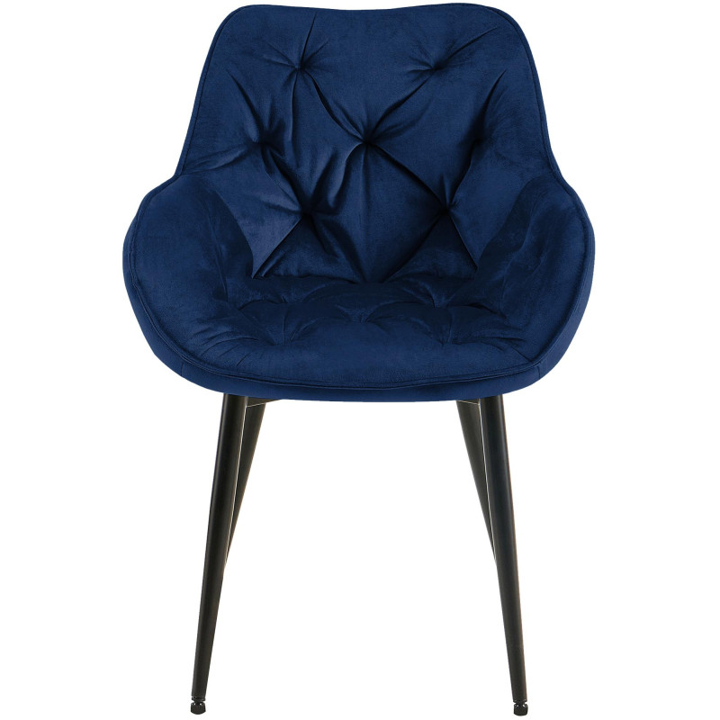 Fauteuil de table moderne capitonné en Velours Bleu foncé Métal Noir Adrina - 5