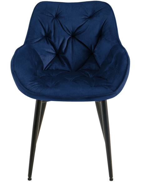 Fauteuil de table moderne capitonné en Velours Bleu foncé Métal Noir Adrina - 5