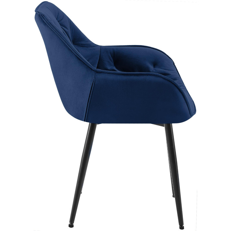 Fauteuil de table moderne capitonné en Velours Bleu foncé Métal Noir Adrina - 7