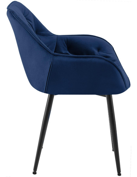 Fauteuil de table moderne capitonné en Velours Bleu foncé Métal Noir Adrina - 7