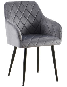 Fauteuil de table matelassé moderne en Velours Gris foncé Métal Noir Arvella - 1