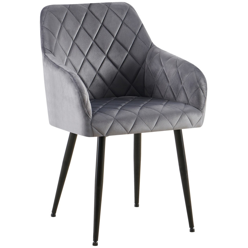 Fauteuil de table matelassé moderne en Velours Gris foncé Métal Noir Arvella - 1