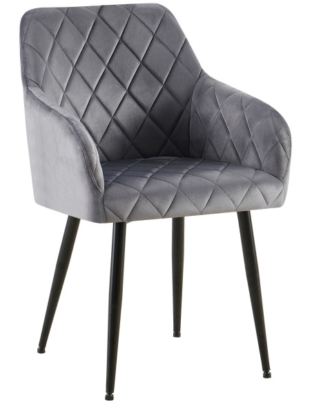 Fauteuil de table matelassé moderne en Velours Gris foncé Métal Noir Arvella - 1