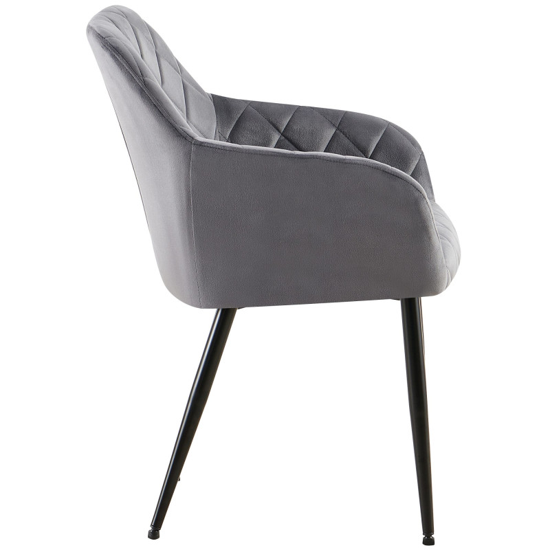 Fauteuil de table matelassé moderne en Velours Gris foncé Métal Noir Arvella - 2