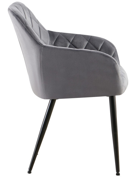 Fauteuil de table matelassé moderne en Velours Gris foncé Métal Noir Arvella - 2