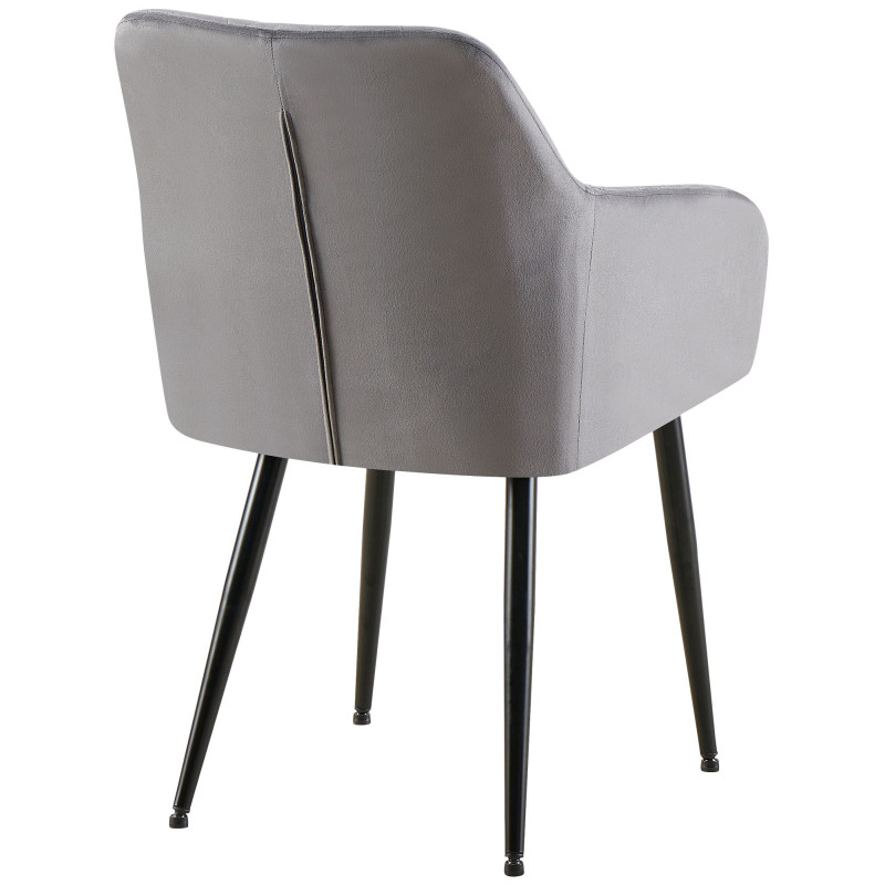Fauteuil de table matelassé moderne en Velours Gris foncé Métal Noir Arvella - 3