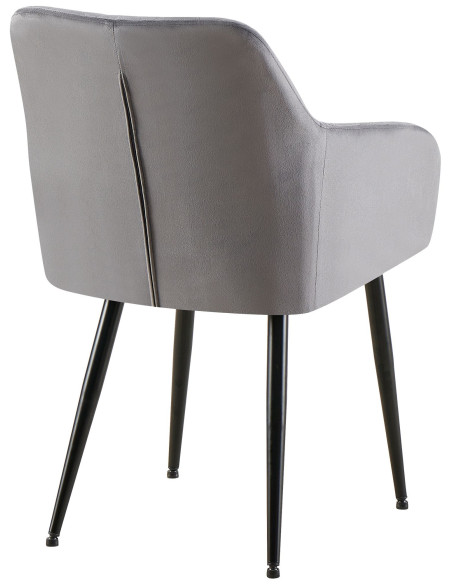 Fauteuil de table matelassé moderne en Velours Gris foncé Métal Noir Arvella - 3