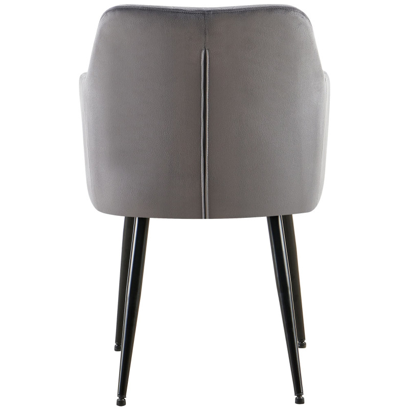 Fauteuil de table matelassé moderne en Velours Gris foncé Métal Noir Arvella - 4