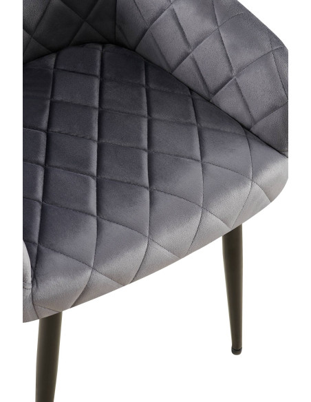 Fauteuil de table matelassé moderne en Velours Gris foncé Métal Noir Arvella - 5