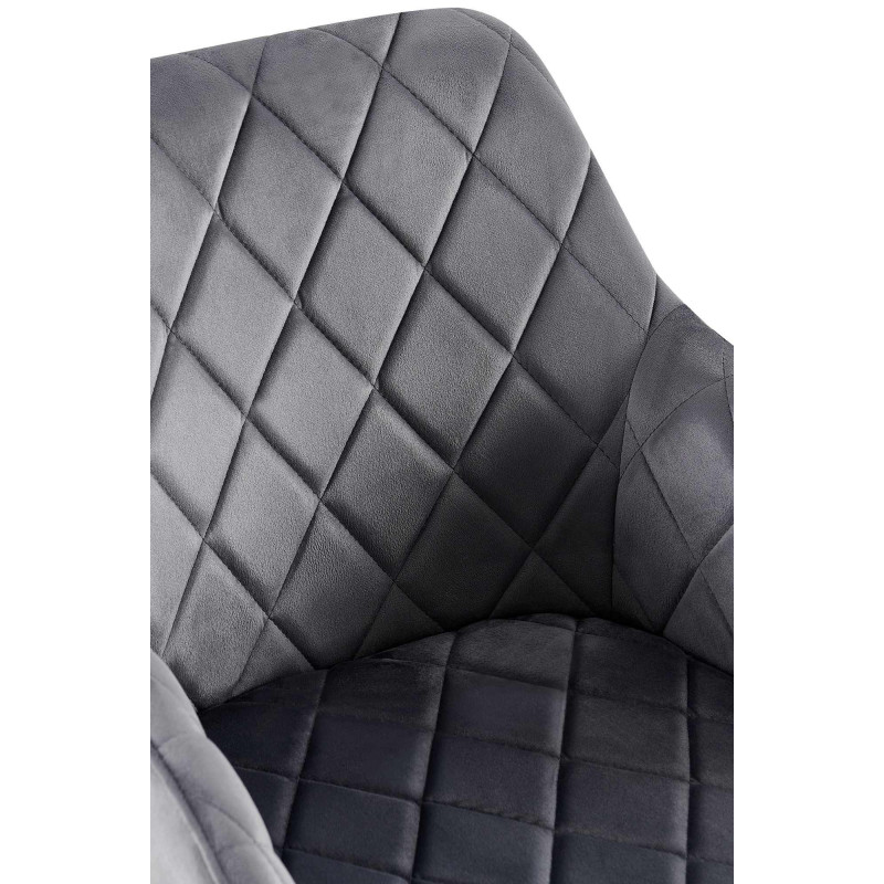 Fauteuil de table matelassé moderne en Velours Gris foncé Métal Noir Arvella - 6