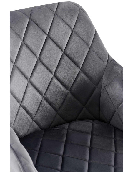 Fauteuil de table matelassé moderne en Velours Gris foncé Métal Noir Arvella - 6