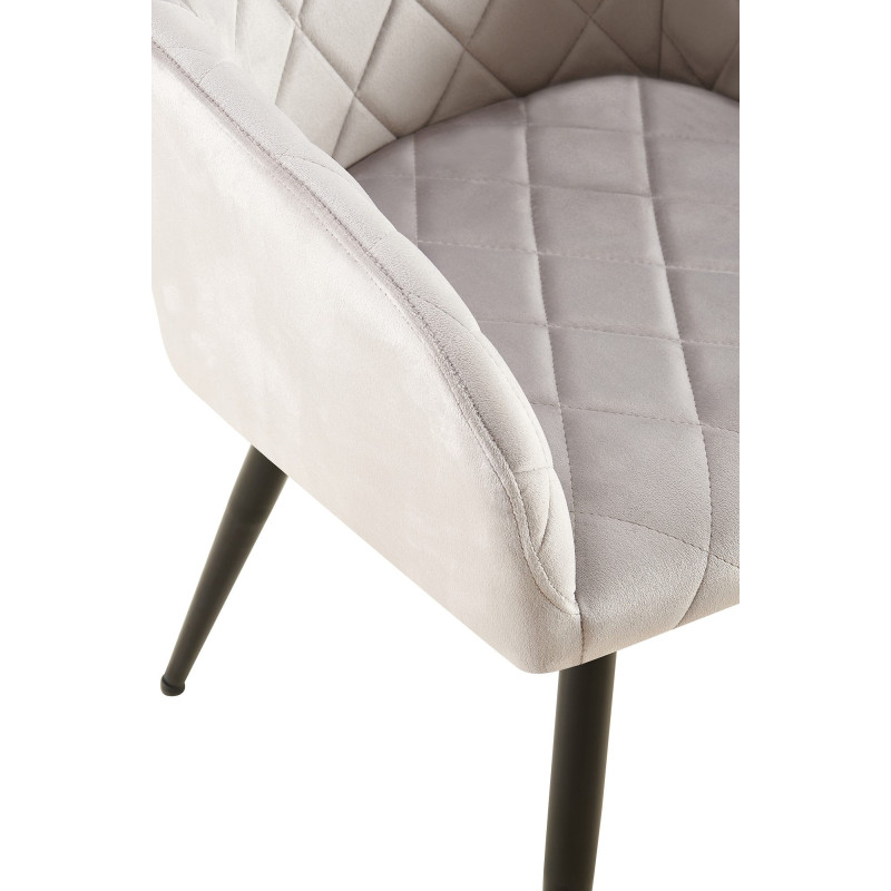 Fauteuil de table matelassé moderne en Velours Gris Métal Noir Arvella - 5