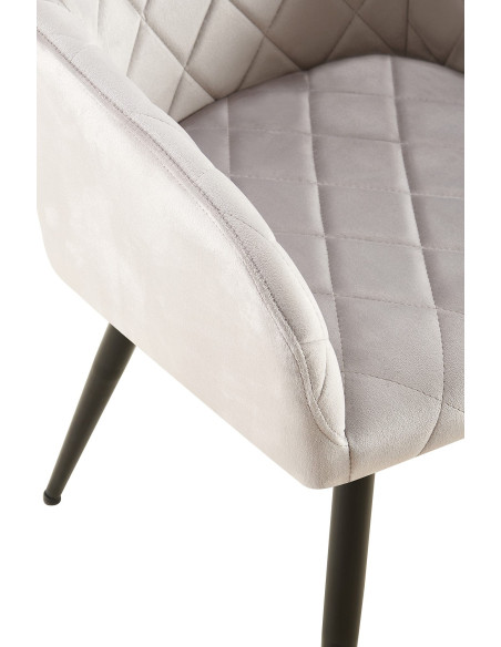 Fauteuil de table matelassé moderne en Velours Gris Métal Noir Arvella - 5