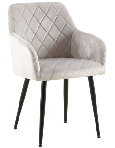Fauteuil de table matelassé moderne en Velours Gris Métal Noir Arvella - 1