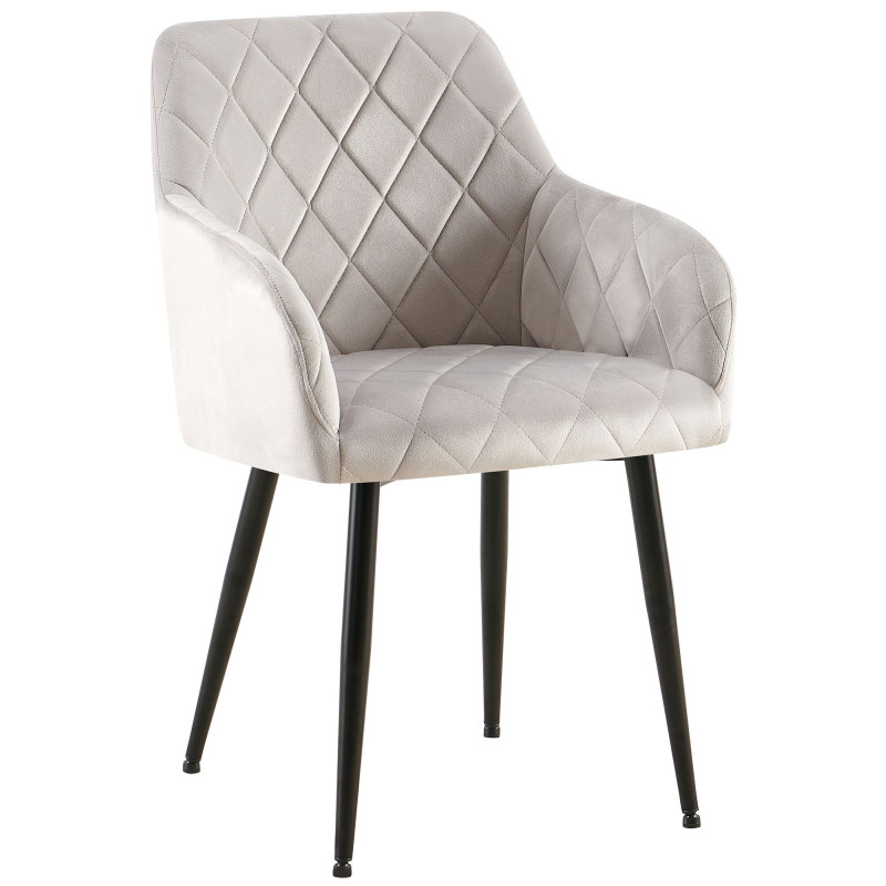 Fauteuil de table matelassé moderne en Velours Gris Métal Noir Arvella - 1