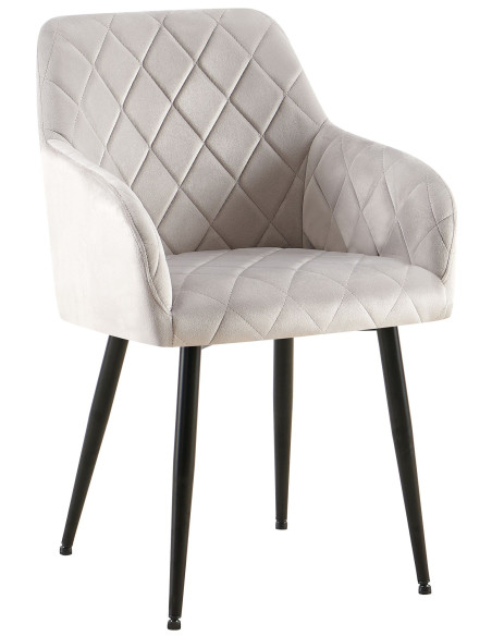 Fauteuil de table matelassé moderne en Velours Gris Métal Noir Arvella - 1