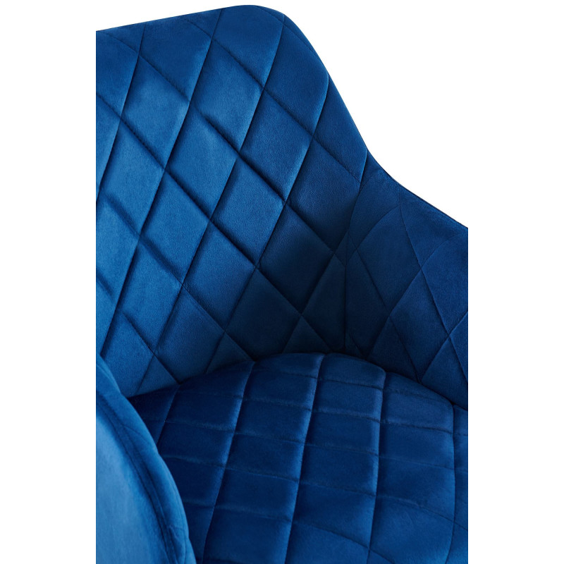 Fauteuil de table matelassé moderne en Velours Bleu foncé Métal Noir Arvella - 6