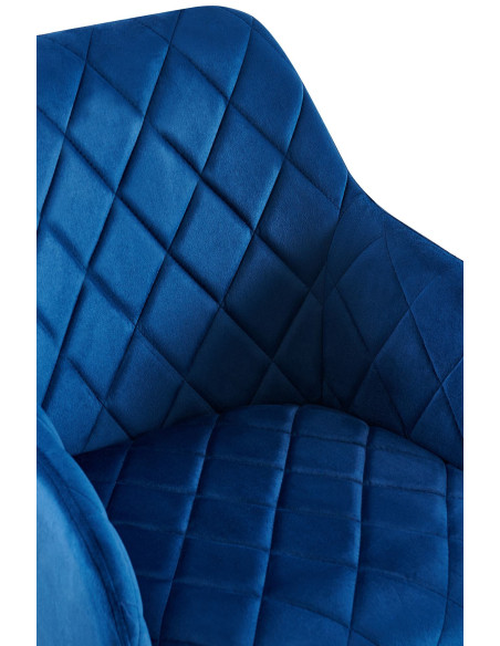 Fauteuil de table matelassé moderne en Velours Bleu foncé Métal Noir Arvella - 6
