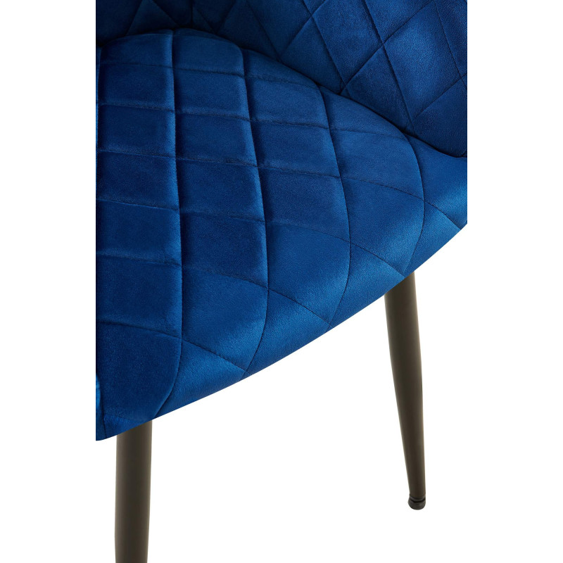 Fauteuil de table matelassé moderne en Velours Bleu foncé Métal Noir Arvella - 5