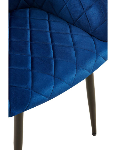 Fauteuil de table matelassé moderne en Velours Bleu foncé Métal Noir Arvella - 5
