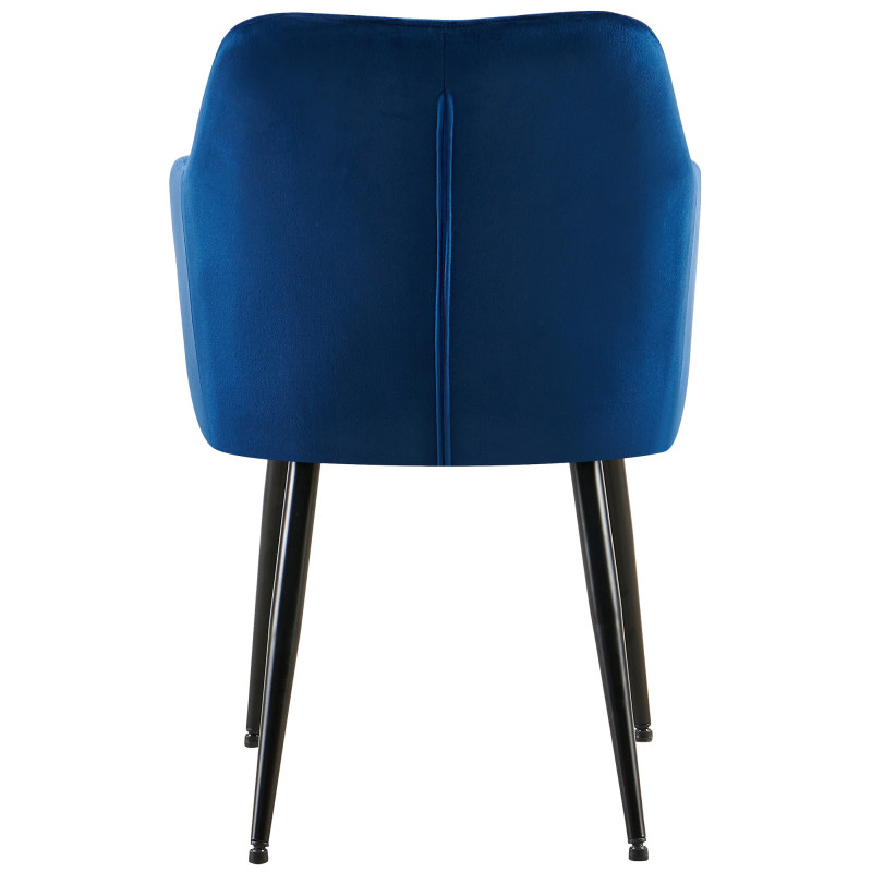 Fauteuil de table matelassé moderne en Velours Bleu foncé Métal Noir Arvella - 4