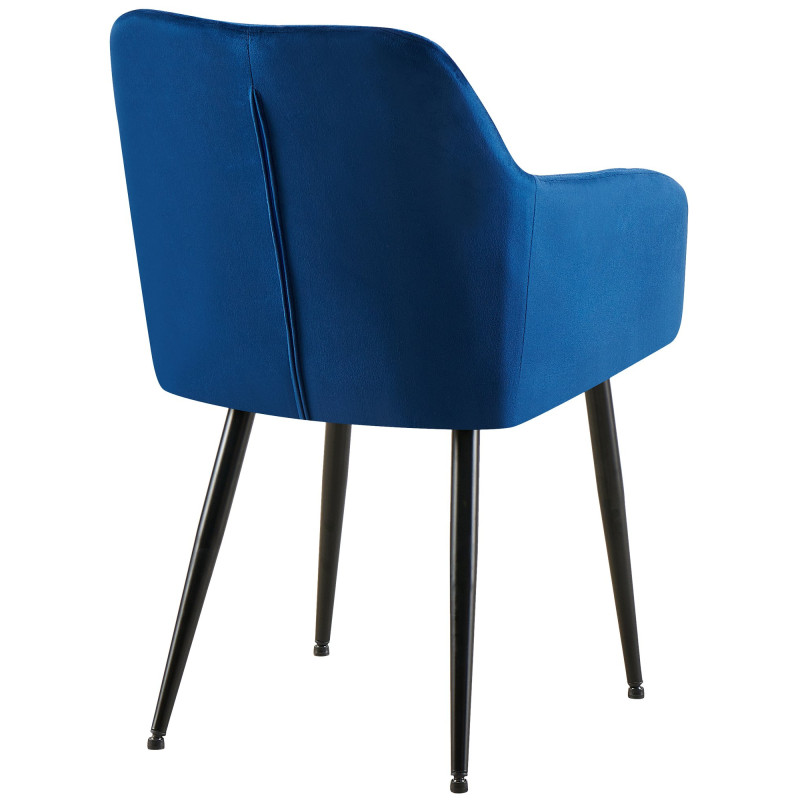 Fauteuil de table matelassé moderne en Velours Bleu foncé Métal Noir Arvella - 3
