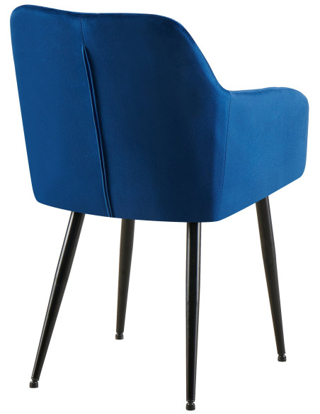 Fauteuil de table matelassé moderne en Velours Bleu foncé Métal Noir Arvella - 3