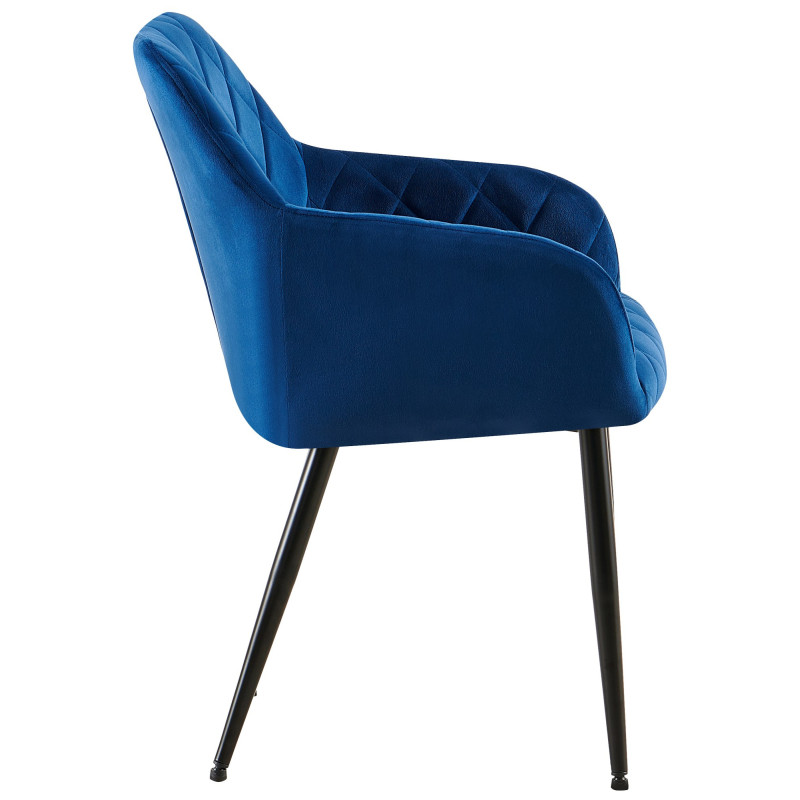 Fauteuil de table matelassé moderne en Velours Bleu foncé Métal Noir Arvella - 2