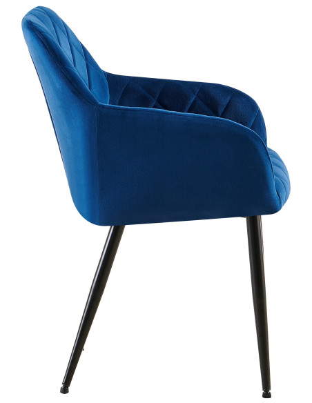 Fauteuil de table matelassé moderne en Velours Bleu foncé Métal Noir Arvella - 2