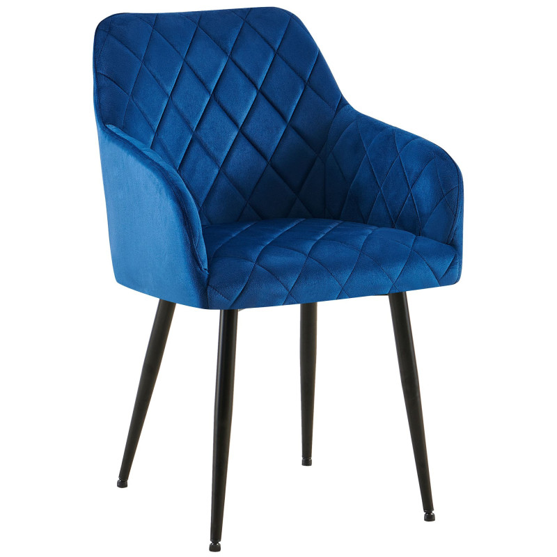 Fauteuil de table matelassé moderne en Velours Bleu foncé Métal Noir Arvella - 1