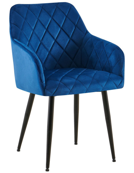 Fauteuil de table matelassé moderne en Velours Bleu foncé Métal Noir Arvella - 1