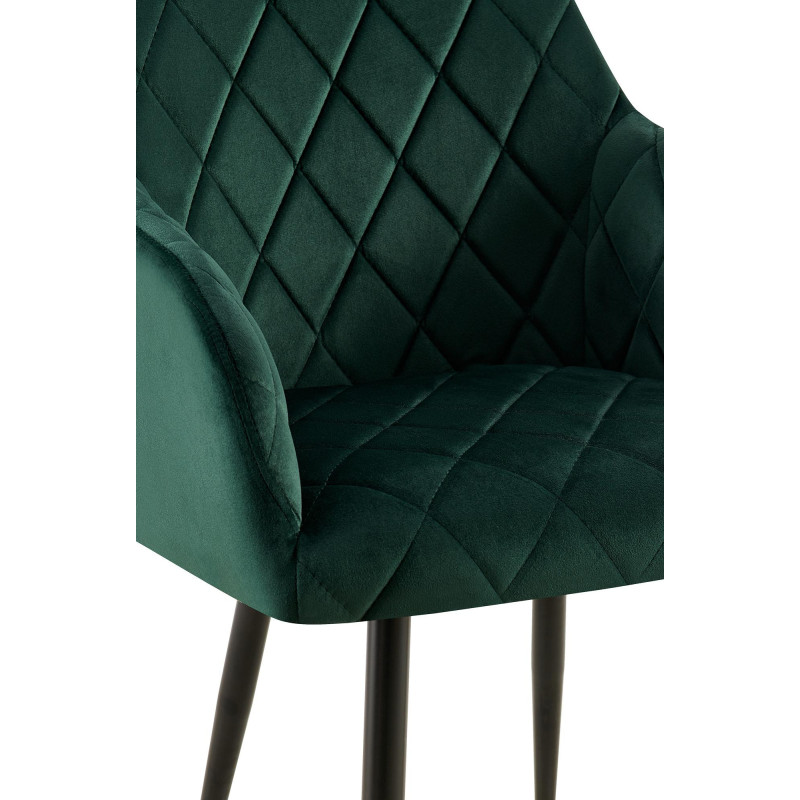 Fauteuil de table matelassé moderne en Velours Vert Métal Noir Arvella - 5