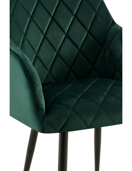Fauteuil de table matelassé moderne en Velours Vert Métal Noir Arvella - 5