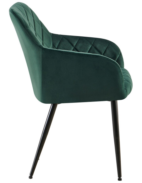 Fauteuil de table matelassé moderne en Velours Vert Métal Noir Arvella - 2