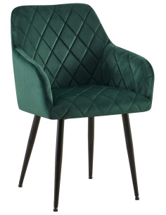 Fauteuil de table matelassé moderne en Velours Vert Métal Noir Arvella - 1