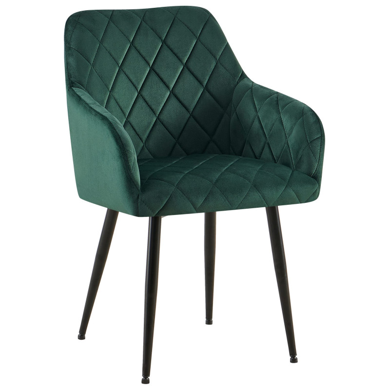 Fauteuil de table matelassé moderne en Velours Vert Métal Noir Arvella - 1