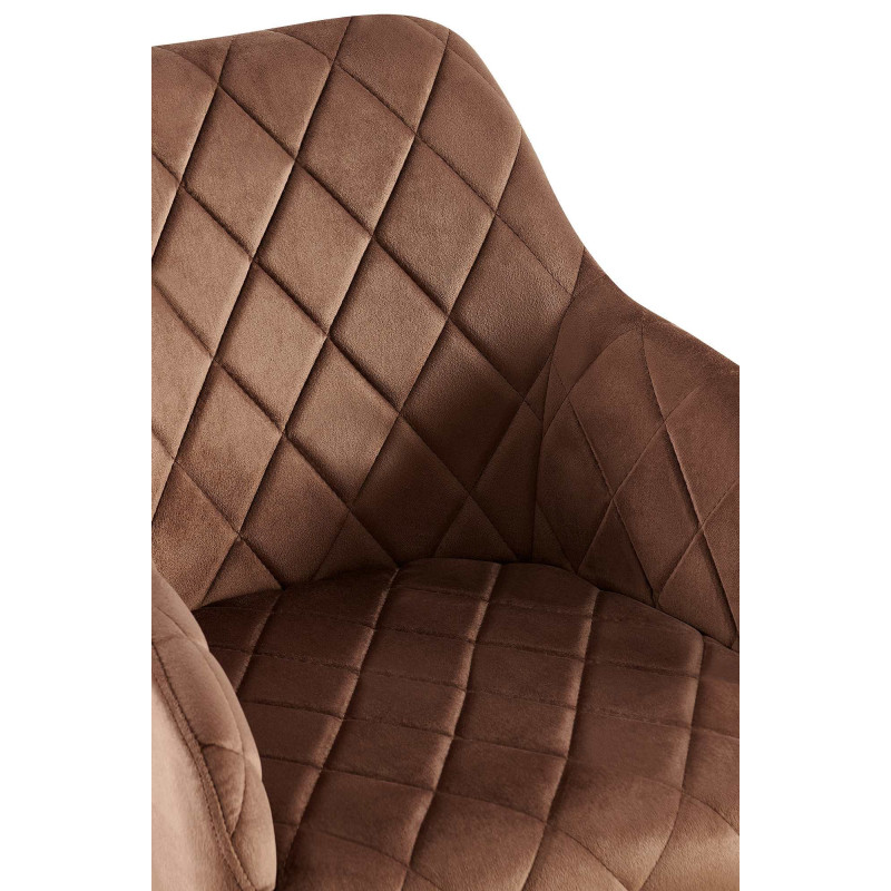 Fauteuil de table matelassé moderne en Velours Marron Métal Noir Arvella - 6