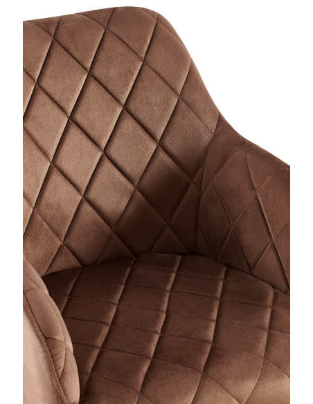 Fauteuil de table matelassé moderne en Velours Marron Métal Noir Arvella - 6