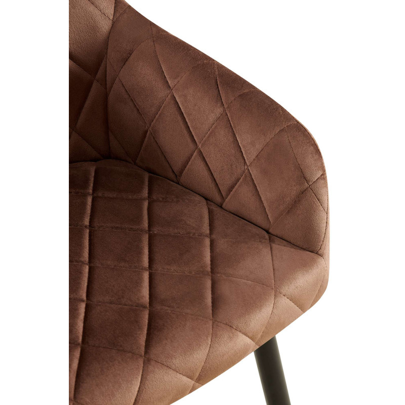 Fauteuil de table matelassé moderne en Velours Marron Métal Noir Arvella - 5