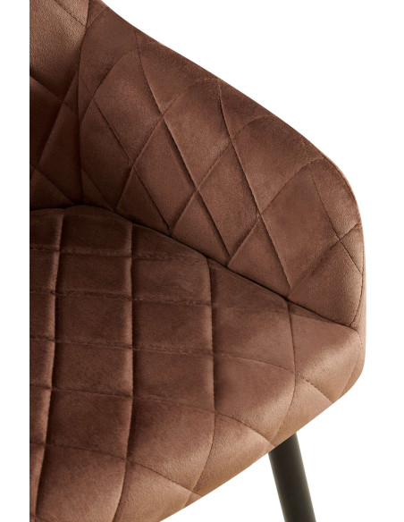Fauteuil de table matelassé moderne en Velours Marron Métal Noir Arvella - 5
