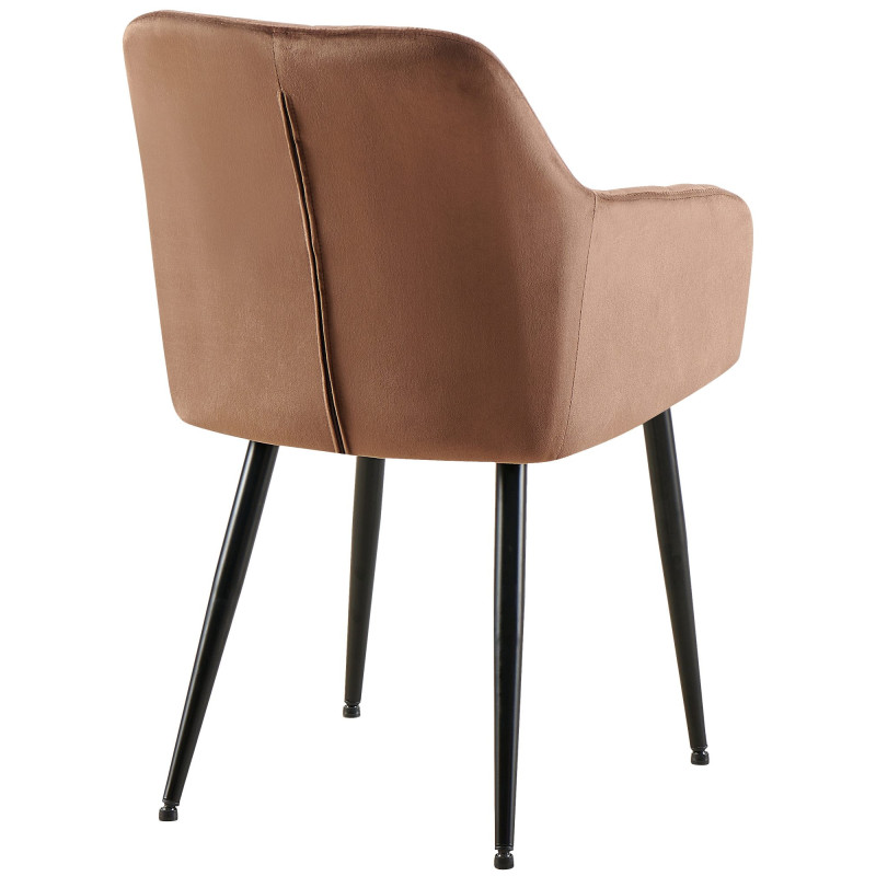 Fauteuil de table matelassé moderne en Velours Marron Métal Noir Arvella - 3
