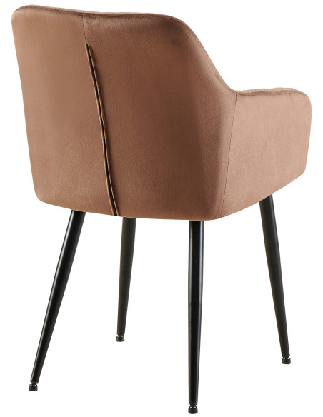 Fauteuil de table matelassé moderne en Velours Marron Métal Noir Arvella - 3