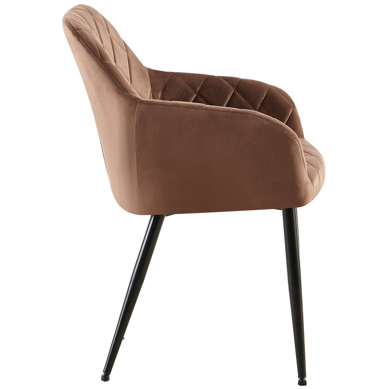 Fauteuil de table matelassé moderne en Velours Marron Métal Noir Arvella - 2