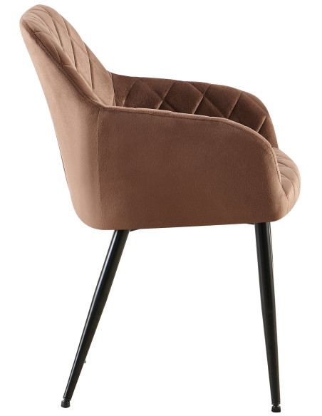 Fauteuil de table matelassé moderne en Velours Marron Métal Noir Arvella - 2