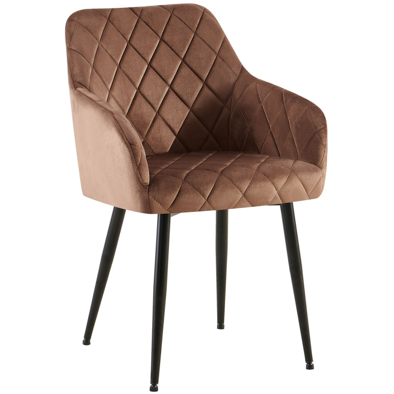 Fauteuil de table matelassé moderne en Velours Marron Métal Noir Arvella - 1