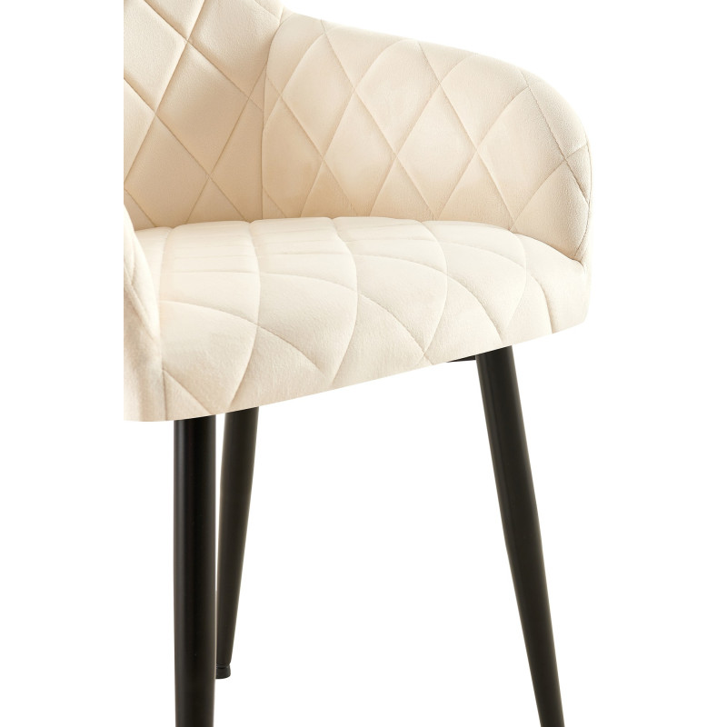 Fauteuil de table matelassé moderne en Velours Blanc crème Métal Noir Arvella - 6