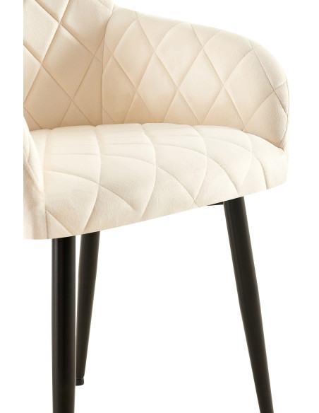 Fauteuil de table matelassé moderne en Velours Blanc crème Métal Noir Arvella - 6