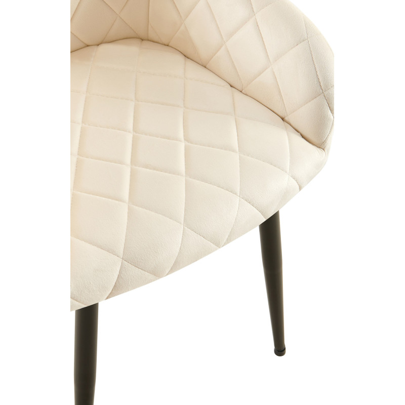 Fauteuil de table matelassé moderne en Velours Blanc crème Métal Noir Arvella - 5
