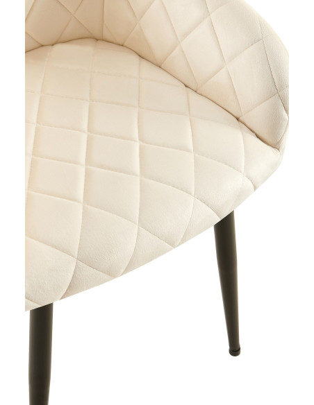 Fauteuil de table matelassé moderne en Velours Blanc crème Métal Noir Arvella - 5